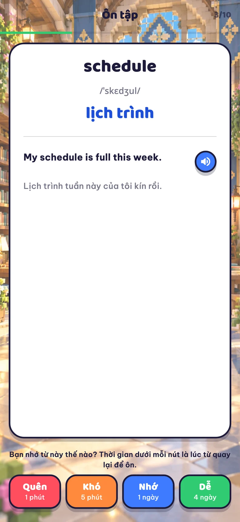 Flashcard ôn tập thật với bốn mức độ ghi nhớ